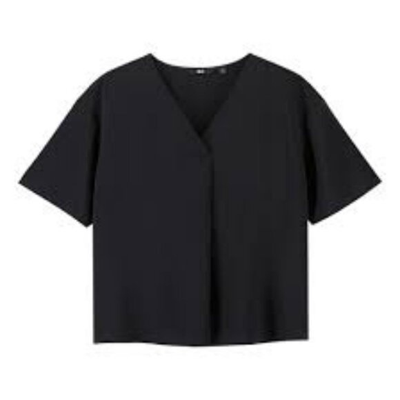 Uniqlo Black V-Neck Drape Blouse, Size Medium - Picture 1 of 6